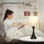 Seaside village 3 Way Touch Control Table Lamp, Modern Bedside Lamp for Bedroom, Dimmable Black Nightstand Lamp White Shade Desk Reading Light for Living Room Office Dorm, 3000K LED Bulb Included