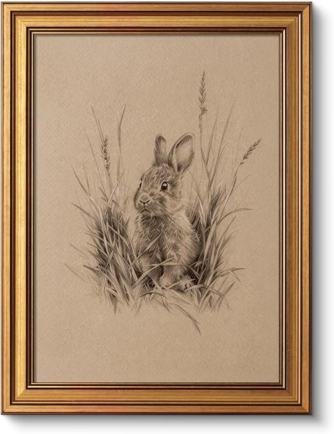 VIYYIEA Vintage Gold Framed Wall Art for Living Room, Easter Canvas Prints Home Decor, Sketch Painting Picture, Bedroom Wall Decor Gifts for Friends or Family -【The Hidden Hare】-(16L x 12W)