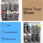 GORILLA GRIP Over the Door Shoe Organizer, 24 Large Breathable Mesh Pockets, Space Saving Hanging Storage Holder, Closet Rack Hanger Holds Up to 40 lbs, Hangs on Closets for Shoes, Accessories, Grey