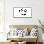 Vintage Style Motivational Quote Wooden Signs with Family Quote Please Lose the Shoes Beige Frame Wooden Plaque for Laundry Room Farmhouse Cottage Porch Wall Decor Birthday Housewarming Gift 12x22in