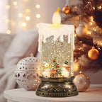 Wondise Rechargeable Musical Snowman Snow Globe Lantern with 6H Timer, Battery Operated USB Powered Lighted Snow Globe Lamp Spinning Water Swirling Glitters Holiday Decor