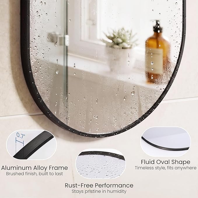Sweetcrispy 24" x 36" Black Bathroom Mirrors for Wall, Oval Wall Mirror with Metal Frame, Tempered Glass, Modern Vanity Mirror for Over Sink, Living Room, Bedroom, Entryway, Horizontal or Vertical