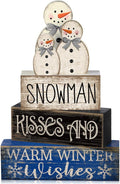 Lineshading 4 Pcs Winter Table Decor Wooden Snowman Decorations Winter Tiered Tray Decor Christmas Centerpieces Rustic Decorative Snowman Block Signs Gift Farmhouse for Kitchen Home Desk