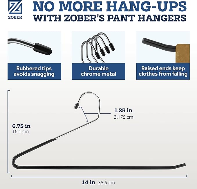Zober Non-Slip Pants Hangers - 40 Pack Open Ended for Jeans and Clothes - Space Saving, Strong, Durable Metal Hangers for Closet (Black)