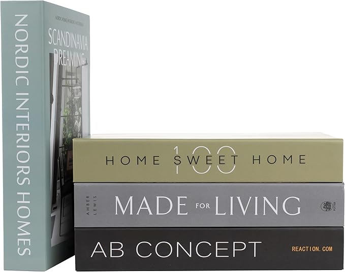 PROBENEX Olive Large | 4 PCS Faux Decorative Books for Home Decor | Not Real Books (Cardboard Boxes) | Coffee Table, Shelf Styling & Modern Aesthetic Accent Pieces for Living Room, Office