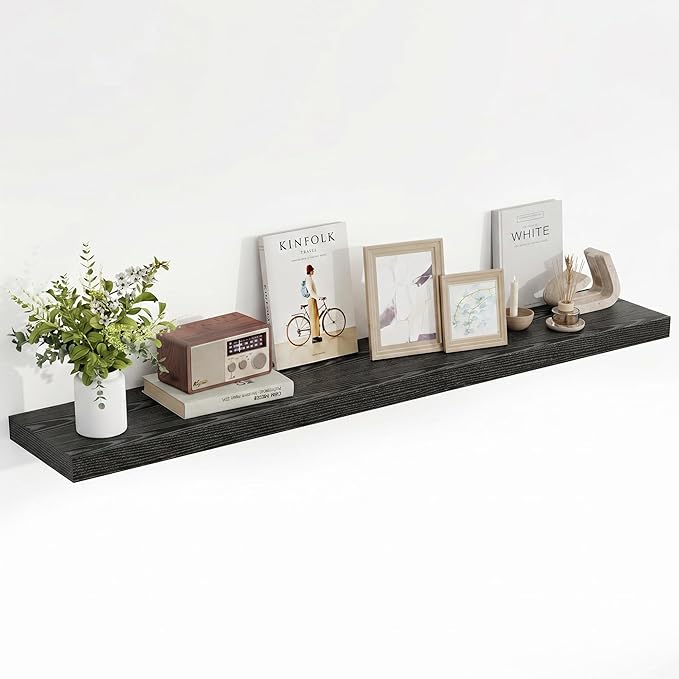 Acovy 55 Inch Floating Shelves, 55"x9.25"x1.5" Inch Deep Floating Shelves for Wall, Wooden Shelves for Bathroom, Bedroom, Living Room, Black,1 Piece
