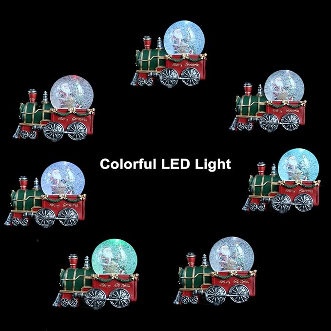 Christmas Snow Globe with Light up and Musical Snowflakes, 5.9 Inch Height Santa Claus Train Resin Snowglobe, Christmas Holiday Indoor Decor.