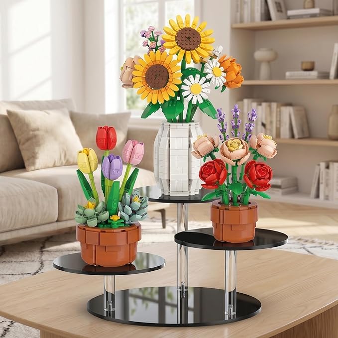NiHome Black Acrylic Display Stand for LEGO Botanical Collection Sets, Multi-Tier Showcase Figurine Display Shelf Riser for Collectibles and Room Decor, Perfume Riser Holder, Tabletop Plant Stand,2PCS
