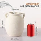 Ceramic Flower Vase 7.6 inch Farmhouse Rustic Vase Decorative Pottery Terracotta Vases for Home Decor Table Mantle Fireplace Living Room Bathroom Wedding Centerpiece (White-Upgraded)