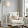 PARTPHONER Vintage Floor Lamp for Living Room, Rustic Farmhouse Standing Lamp with Rotary Switch and Linen Shade, Retro Resin Floor Lamp for Bedroom, Corner, Dining Room, House Decor, Wash Blue