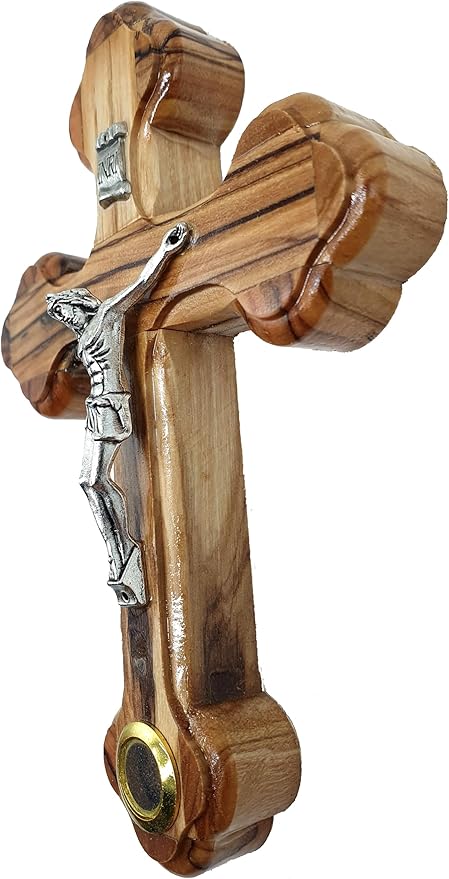 Zuluf 5.5" Wooden Wall Cross with 14 Stations Crucifix and Jerusalem Soil Christian Holy Land Gift from Israel CRS092