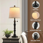 Terpsichore Lamps Set of 2 Modern Farmhouse Table Lamp Bedside Reading Lamps Living Room End Tables Set Lamps for Night Stands Bedroom Night Lamp,High 26.25 Inch, (Black, High 26.25 inches)