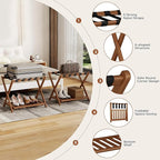 Full Assembled 26.77" L Luggage Rack Set of 2 - Luggage Stand for Guest Room, Foldable Suitcase Stand with Shoe Shelf, Luggage Holder for Bedroom, Hotel (Walnut Bamboo Suitcase Holders)