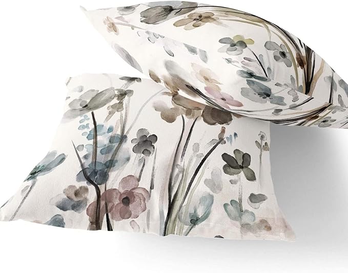 Flower Throw Pillow Covers 16x16 Set of 2, Flowers Pillow Cushion Cases,Decorative Square Pillowcases for Sofa Couch Bedroom Living Room Car
