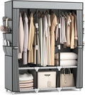VTRIN Portable Closet Wardrobe for Hanging Clothes Closet with Cover, 3 Hanging rods, 6 Storage Shelves and Side Pocket, Diameter 19mm Metal Pipe, Sturdy Free Standing Closet for Bedroom
