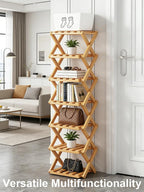 The 9-Tier No-Assembly Bamboo Rack, New Upgrade 9 Tier Bamboo Shoe Rack, Space-Saving Tall Narrow Accordion Shoe Rack for Entryway Closet Dorm (Natural-8)