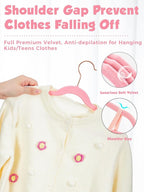 Smartor Kids Velvet Hangers 50 Pack, 14 Inch Premium Non Slip Kids Felt Hangers for Closet, Space Saving Toddler Clothes Hanger for Youth's Childrens' Clothes (Rose Gold Hook)- Pink