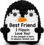 Best Friend Birthday Gifts for Women Men, I Love You Mini Funny Handmade Crochet Penguin Friendship Galentines Easter Gifts for Best Friends BFF Soul Sister Bestie, Long Distance Friends Gift for Her