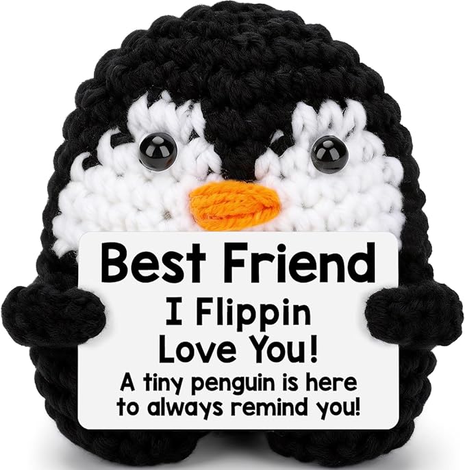 Best Friend Birthday Gifts for Women Men, I Love You Mini Funny Handmade Crochet Penguin Friendship Galentines Easter Gifts for Best Friends BFF Soul Sister Bestie, Long Distance Friends Gift for Her
