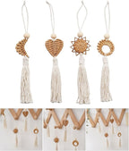 Set of 4 Handwoven Wall Hanging Natural Fiber Pendants Decors with Cotton Tassels for Living Room Aesthetic Ornaments Cotton Rope Tassels Hanging Charm
