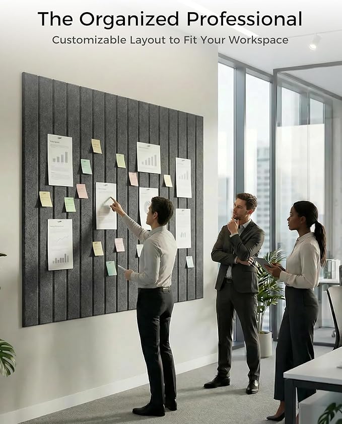 Aothia 12-Pack Felt Bulletin Board Tiles - 48x36 Modular Pin Board for Walls, 0.2" Thick Cork Board Alternative for Office & Classroom, 70 Adhesive Tabs & 40 Pushpins Included (Charcoal Gray)