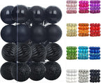 Emopeak 24Pcs Christmas Balls Ornaments for Xmas Christmas Tree - 4 Style Shatterproof Christmas Tree Decorations Hanging Ball for Holiday Wedding Party Decoration (Black, 1.3"/3.2CM)