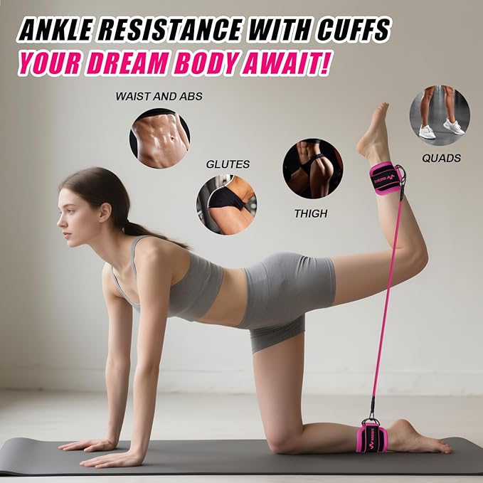 WHATAFIT Resistance Bands Set with Handles - Exercise Bands Home Gym Strength Training Equipment, Includes Door Anchor & Ankle Straps for Full Body Workout Bands, Physical Therapy - for Men and Women