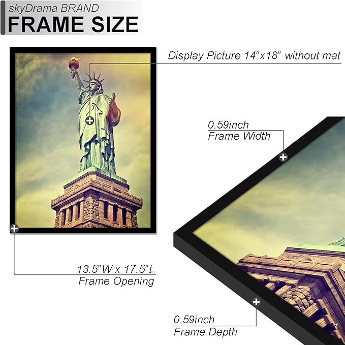100% Solid Wood 14x18 Picture Frame Set of 2, Black Frame for 14 x 18 Inch Picture Poster Photo, Light Weight 14 by 18 HQ Matte Black Frame for Wall - 2 Pack/Black/14 x18