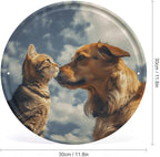 Wall Picture, with Dog and Cat Face to Face Printed Circular Iron Hanging Picture,Wall Art Decor,Home for Bedroom Living Room Bathroom Decor,Iron Painting 11.8X11.8 in
