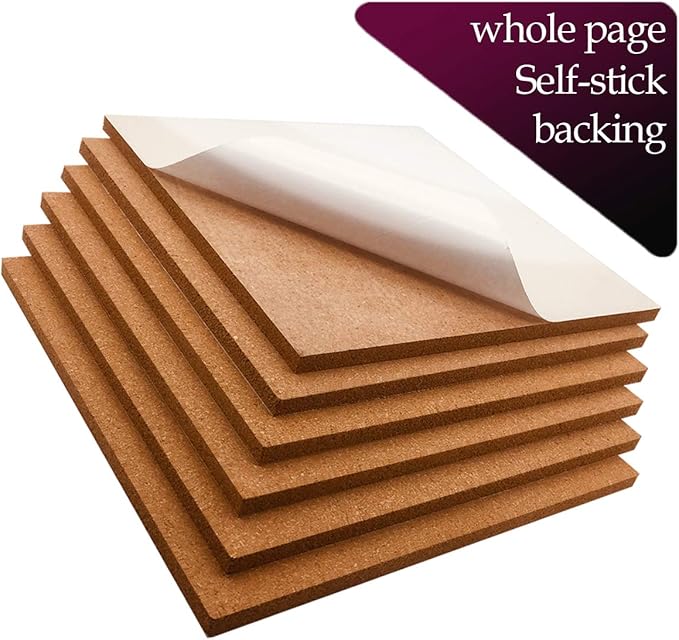 Cork Board Tiles 12"x12" - 1/2" Thick - 6 Pack Cork Tiles - Bulletin Board - Mini Wall (6pack) (6pack 30.5 * 30.5 * 1.2)