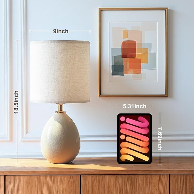 Dawnwake 18.5" Table Lamps Set of 2 for Living Room Bedroom, Bedside Lamps for Night Stands, Desk Nightstand Lamp Dimmable, Modern Linen Cream Ceramic Lamps