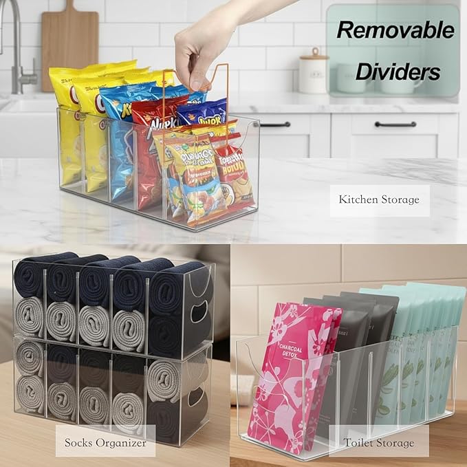 Belt Organizer 2pack,Acrylic Belt Organizer for Closet with Removable Dividers - 5 Compartments & Handles Drawer organization and storage for Purse,underwear, Socks, and Ties (2)