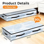 4 Pack Under Bed Storage Bags, 90L Foldable Clear Storage Containers with Handles, Dual Zippers for Comforter, Clothes, Bedding, Linen Sheets, Sweaters, Blanket Storage