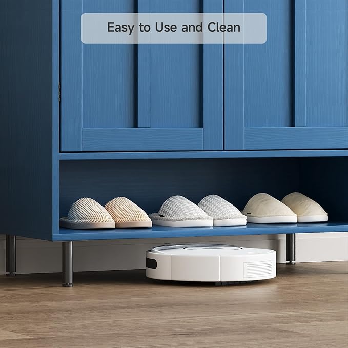 Blue 7+1 Tier Farmhouse Shoe Storage Cabinet - 45" Tall Entryway Organizer with Cross Molding Doors, 3 Adjustable Shelves & Metal Legs, Shoe Rack for Front Door Entrance