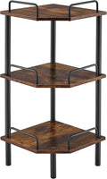 Tajsoon Corner Shelf Stand, 3 Tier Industrial Corner Shelves, Multipurpose Standing Display Shelf, Corner Shelving Unit for Bedroom, Living Room, Office, Kitchen, Rustic Brown