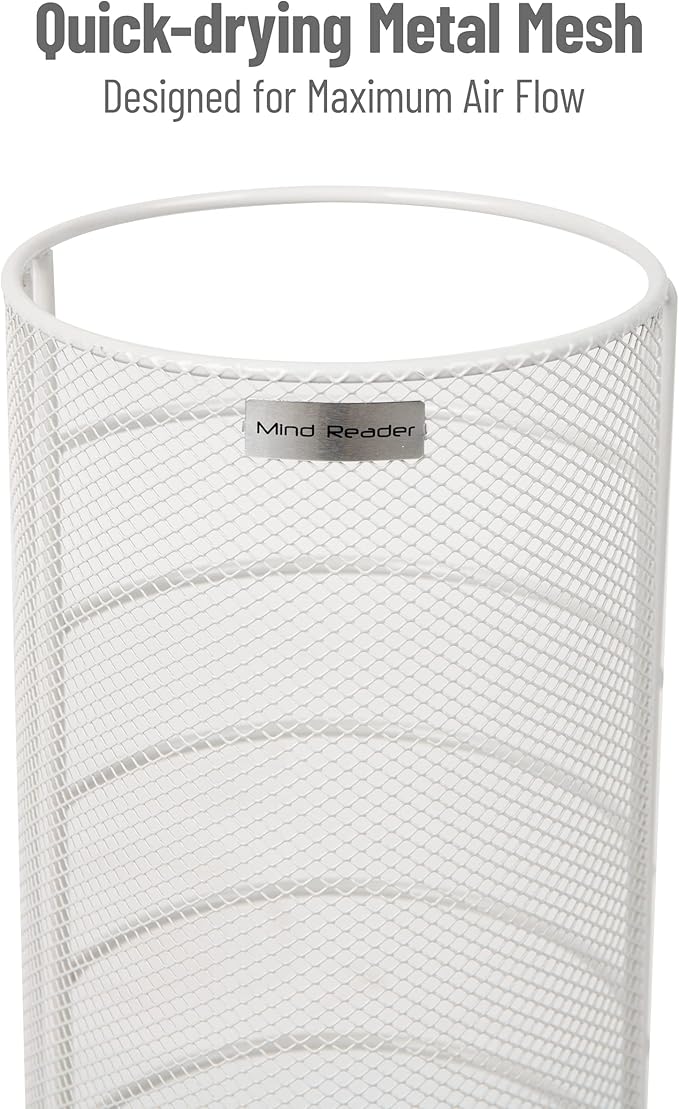 Mind Reader Umbrella Stand, Walking Cane Rack, Wraping Paper Holder, Entryway, Metal Mesh, 5.5" L x 5.5" W x 15.75" H, White