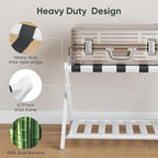2 Packs Fully Assembled Luggage Racks with Shoe Shelf, Suitcase Stand with Fold & Lock System, Bamboo Luggage Stand Ideal for Guest Room, Bedroom, Hotel, White