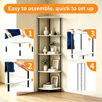 5-Tier Corner Shelf Stand,Tall Narrow Bookshelf for Small Spaces,Rustic Wood & Metal Storage Shelf,Display Plant Stand with Anti-Tip Straps for Bedroom,Living Room,Bathroom,White