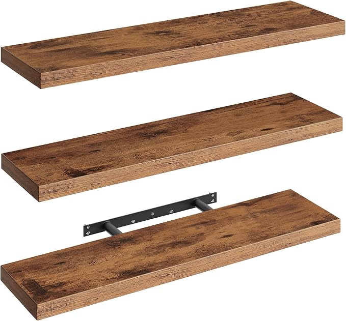 RALGEND Floating Shelves for Wall, 1.5" Thick Wall Shelf Set of 3 with Invisible Brackets, L31.5 x W7.9 Hanging Shelves Farmhouse Home Decor for Bathroom, Living Room, Bedroom, Rustic Brown 8301BJP3BF