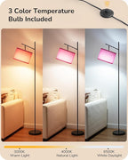 EDISHINE Modern Floor Lamps for Living Room, 64.7" Minimalist Standing Lamp with 3 Color Temperatures Bulb & Adjustable Linen Shade, Foot Pedal Switch, Arc Tall Lamp for Office Bedroom, Pink