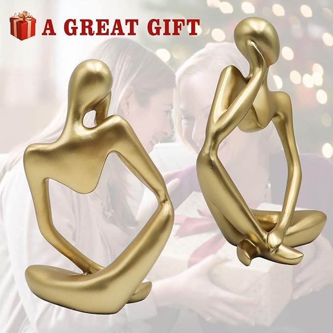 Dnoifne Thinker Statues and Sculptures, Resin Thinker Statue Ornaments, Abstract Style Sculptures, Housewarming Gifts, Housewarming Decorations, Living Room Dining Desk Decorations(Gold Right, Large)