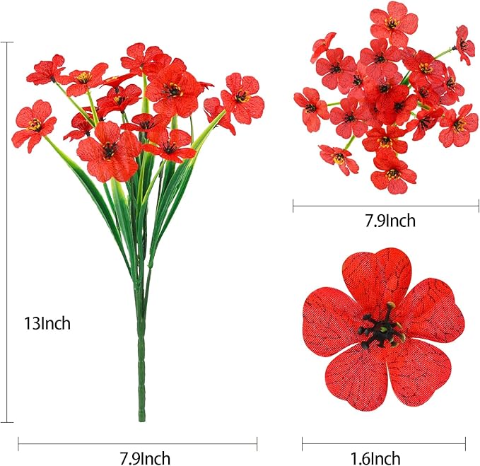 MACTING Artificial Flowers for Outdoors Fake Spring Flowers UV Resistant No Fade Faux Plastic Plants for Hanging Planters Window Patio Porch Yard Garden Home Indoor Outside Summer Decorations(Red)