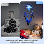 Basumee Dream Catcher for Kids Feather Dream Catchers Handmade Home Decor Wall Hanging with Double Ring for Nursery Bedroom Boys Room, Blue Rocket
