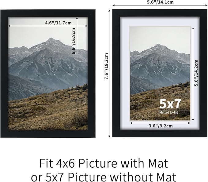 Rempry 5X7 Picture Frames Set of 11, Black 5x7 Photo Frames without Mat or Displays 4X6 Picture with Mat, Wall Mount or Tabletop Display for Home, Office