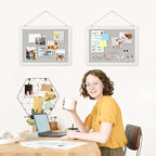 DOLLAR BOSS Cork Boards with Linen 2-Pack 16''X 12'' Cork Board for Walls White Wood Framed Small Bulletin Board Hanging Pin Board for Home Kitchen Office Decoration 20 Pushpin, Grey