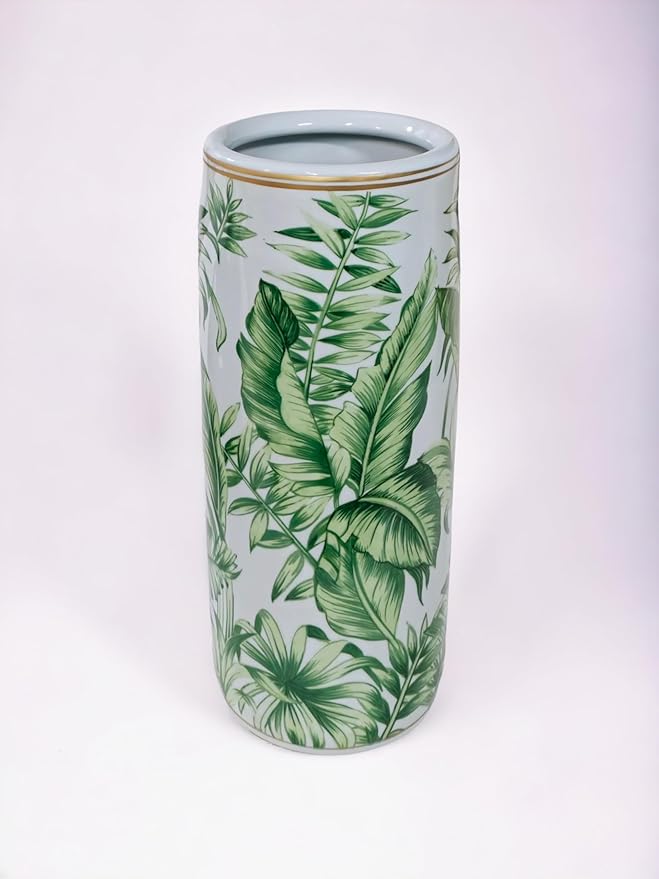 Tropical Leaf Porcelain Umbrella Stand, Green