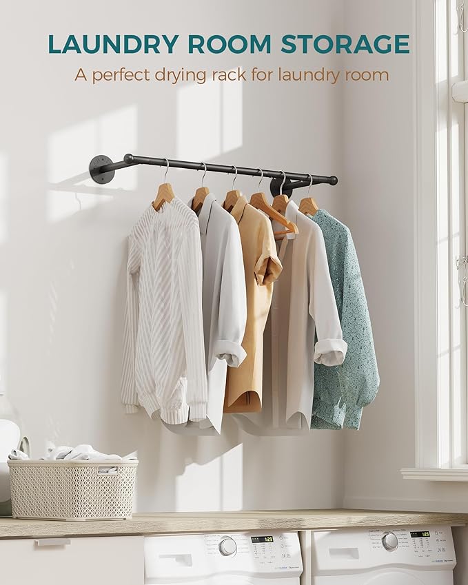 OROPY Industrial Pipe Clothing Rack, Wall Mounted Clothes Rack, Closet Rods For Hanging Clothes, 33" Multi-purpose Hanging Rod for Laundry Room, Bedroom and Closet Storage