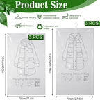 6 Pack Hanging Vacuum Storage Bag, 2 Sizes: 51.2 x 27.6 inch & 43.3 x 27.6 inch Hanging Vacuum Sealer Storage Space Saver Bags, Reusable Space Saver Bags, for Suits, Dress, Jackets, Clear