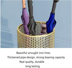 Umbrella Stands Hollowed-out Metal Umbrella Holder with Hooks,Umbrella Rack Modern Round Outdoor Hallway Entryway Umbrella Stand Rack (Color : Gold, Size : 58cm)