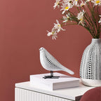 Quoowiit Bird Figurine, Modern Sculpture and Statues for Home Decor, Animal Statues for Bookshelf, Table, Entryway, Fireplace, Resin Decorative Sculpture with Chic Polka Dots Art Design (White)